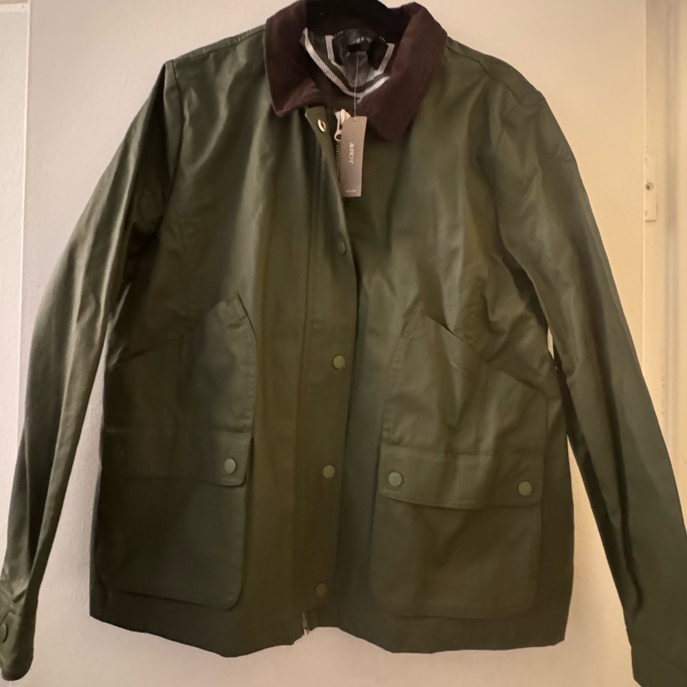 J. Crew Green Barn Jacket with Brown Collar XL